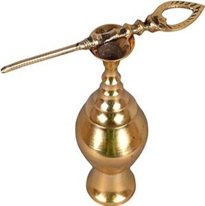 Traditional brass surmedani <b>container</b> set with kohl powder and stone rocks, available at wholesale prices. - Product Image 2