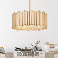 Lustre Tambour Doré SIMIG, Suspension Moderne en Verre pour Chambre, Salle à Manger, Cuisine, Entrée, Salon