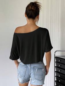 Camiseta Corta de Verano 2026 para Mujer, con Hombros Descubiertos, Logotipo Personalizado, Transpirable, de Manga Corta, con Estampado Gráfico - Product Image 5