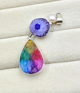 Colgante de Cuarzo Solar Arcoíris Hecho a Mano, Gema Natural Morada, Chapado en Plata, Forma de Pera, Regalo para Fiestas, Alta Calidad, Unisex - Product Image 2
