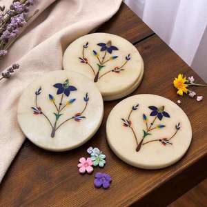 Handmade Marble Inlay Coasters Crafted by Indian Artisans With Elegant Stone Design For Home Decor and Drink Use - Product Image 2