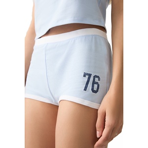 2025 New Arrivals Women's <b>Crop</b> <b>Top</b> and Above Knee Shorts Set Solid Pattern Custom Logo Two Piece Tracksuits Set - Product Image 2