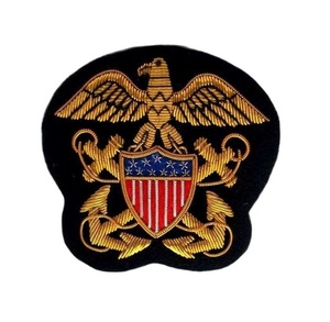 Luxury Hand Embroidered <b>Sew</b>-On Musicians' Arm Badge-Gold Harp Design on Scarlet Bullion Wire Customizable British Badges - Product Image 1