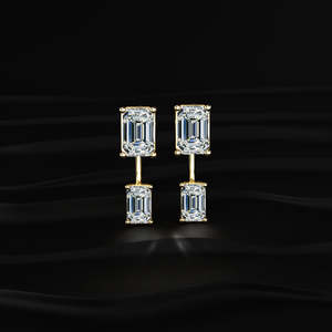 Emerald Cut Moissanite Ear <b>Earrings</b> 6 TCW Colorless VVS Solitaire Convertible Studs 14K Gold Screw <b>Back</b> Handmade Jewelry - Product Image 2