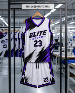 Conjunto de Camiseta y Pantalones Cortos de Baloncesto Premium Elite Squad en Blanco, Negro y Morado con Diseño Dinámico de Pinceladas para Competición - Product Image 5
