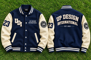 Veste universitaire personnalisée bleu marine et crème, veste de baseball en laine premium avec logo brodé, vêtements streetwear OEM - Product Image 6