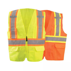Chaleco de Seguridad de Alta Visibilidad, Malla Reflectante Amarilla y Naranja, Ropa de Trabajo con Bolsillos y Cierre de Cremallera - Product Image 1