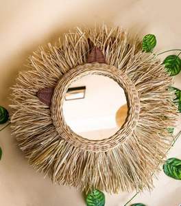 Customizable Woven Handwoven Natural <b>Rattan</b> <b>Mirror</b> Frame Wood Round Rustic Farmhouse Design Living Room Bedroom Interiors - Product Image 2