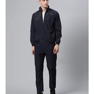 Men's Navy Blue <b>Tracksuit</b> Full Zip Sporty Design Breathable Polyester Regular Fit Autumn Wear with Side Pockets - Product Image 1
