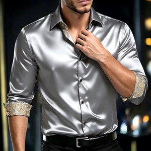 Chemises pour hommes en satin, formelles et décontractées, couleurs unies, vêtements de vacances, vêtements de saison, poignets à motifs - Product Image 2