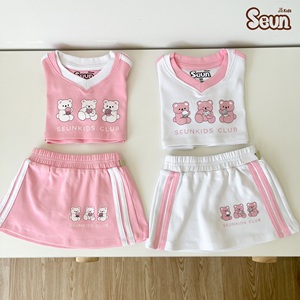 Conjunto de Top Corto y Falda para Niñas SeunKids, 100% Algodón, Tejido de Canalé, Elástico en 4 Direcciones, Estampado de Oso, Hecho en Vietnam - Product Image 5