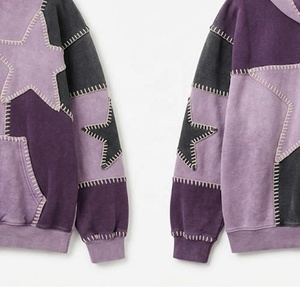 Sudadera con Capucha Personalizada con Parches de Estrellas y Costuras Decorativas |   Sudadera con Capucha Extra Grande Color Morado Vintage |   OEM y ODM - Product Image 2