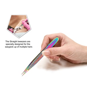 Pince à épiler d'extension de cils multi-pointe en acier inoxydable, outil de ramassage droit incurvé pour cils en éventail - Product Image 2
