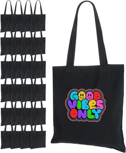 Bolsa de lona negra grande con asas largas para uso diario en compras. - Product Image 2