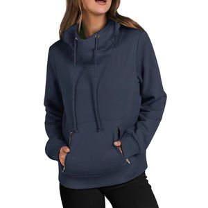 Vente en gros de sweats à capuche pour femmes en coton coupe-vent, design uni à col rond, manches longues, doux, classiques, en polaire - Product Image 1