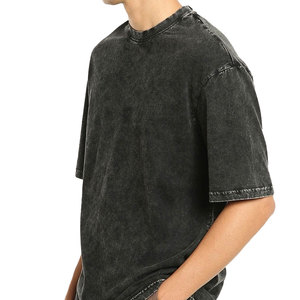 T-shirt noir pour homme, coupe oversize, effet délavé, 100% coton, tissu épais, style vintage usé, logo personnalisé, coupe ample, streetwear - Product Image 2
