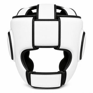Protège-tête de boxe Dumela blanc et noir en cuir artificiel respirant avec fermeture auto-agrippante, emballage personnalisé, unisexe - Product Image 2