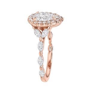 Anillo de Compromiso con Diamante Cultivado en Laboratorio con Corte Pera, Oro Rosa de 18k con Baño de Rodio, Anillo de Novia con Piedras Laterales Florales Vintage - Product Image 2