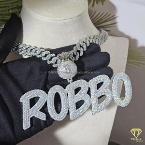 Pendentif personnalisé « ROBBO » en moissanite et diamant, chaîne cubaine « Iced Out », collier hip-hop bling-bling, bijoux - Product Image 2