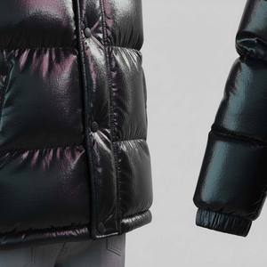 Custom High Glossy Black Puffer <b>Jacket</b> Men Streetwear Oversized Autumn <b>Waterproof</b> Stand Collar Front Heavyweight <b>Padded</b> <b>Jacket</b> - Product Image 4