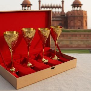 Premium Brass Wine Glass Set Handmade Gold Finish Goblets Luxury <b>Drinkware</b> for Wedding Party Bar Decor Gift - Product Image 2