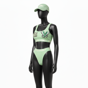 Conjunto de Bikini Deportivo Premium para Mujer, Tejido de Nylon y Spandex, Color Verde Menta, Corte Alto, Banda Elástica, Logotipo Personalizado - Product Image 4