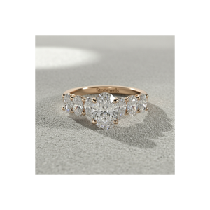 Anillo de Compromiso con Diamante Creado en Laboratorio, Estilo Vintage, con Certificado, Engaste de Garras, Corte Ovalado, Cinco Diamantes Laterales, Oro, OEM, ODM - Product Image 1