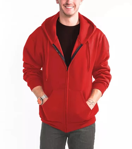 <b>Men's</b> <b>Red</b> Hooded Zipper <b>Sweatshirt</b> Regular Fit Casual Knitted Long Sleeve Autumn Wear Solid Color Breathable Design - Product Image 1