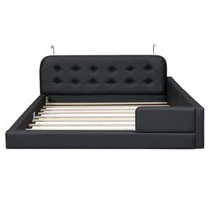 Letto matrimoniale imbottito nero con piattaforma e 2 luci da lettura - Product Image 5