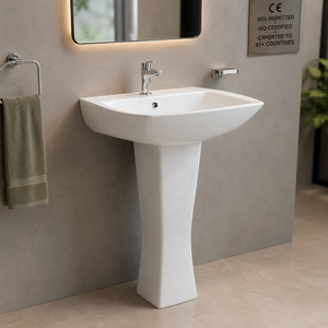 Lavabo de Pedestal Rectangular con Grifo de un Solo Orificio, Diseño Contemporáneo, Montaje en Suelo, Acabado Pulido 5 - Product Image 3