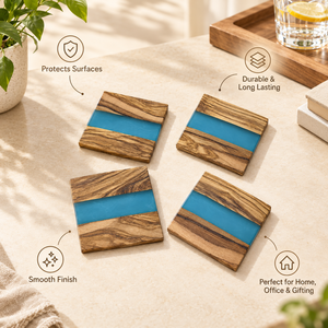 Decorative Mango Wood <b>Epoxy</b> Resin Coaster Set Square Drink Coasters for Hot Cold Cups Mugs Dining Table Home Office Decors Gifts - Product Image 3