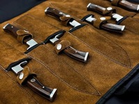 Viking Art Handgemaakte 67-laags Damascus staal scherpe duurzame messenset met rechte snede, 9-delig, houten ambidextere handgrepen
