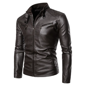 Chaquetas de cuero personalizables negras para hombre, a prueba de viento y cálidas, talla grande, de cuero genuino, precio al por mayor. - Product Image 6