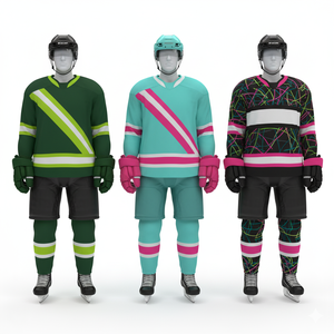 Ensemble de maillots de hockey sur glace pour hommes, sublimé, anti-humidité, manches longues, coupe classique, bleu marine, motif rayé blanc - Product Image 4