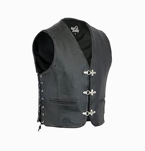 Chaleco sin mangas para motociclista, de cuero genuino negro para hombre, tallas S a 3XL - Product Image 1