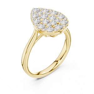 Yellow <b>Gold</b> Pear Shaped Multi Stone Cluster Lab Grown Diamond Statement <b>Cocktail</b> <b>Ring</b> Pavé Setting Women's Fine Jewelry - Product Image 4
