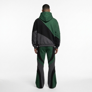 Mens Green <b>Black</b> Gray Quilted Tracksuit Set <b>Zip</b> Up <b>Hoodie</b> Jacket Wide Leg Pants Custom Streetwear Sportswear - Product Image 2