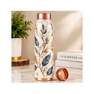Botella de Agua de Cobre con Patrón Dorado Abstracto y Tapa de Cobre, Portátil para Viajes - Product Image 6
