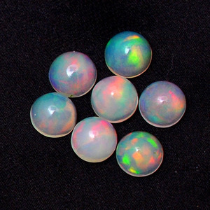 Opale Welo d'Éthiopie naturelle de qualité AAA+, cabochon rond de 5 mm, multi-feu, semi-précieuse, pierre précieuse en vrac à dos plat pour la joaillerie - Product Image 1