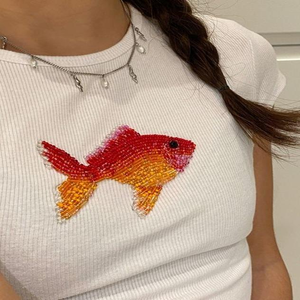 Custom Seed Beads Cotton Silk Embroidery Crop Top Mirror Pearl Work Handmade Custom Logo Customized Color Custom - Product Image 2