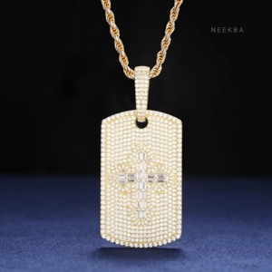 Colgante de Cruz Rectangular de Moissanita Baguette en Plata de Ley 925, Joyería Espiritual Totalmente Engastada en Moissanita - Product Image 2