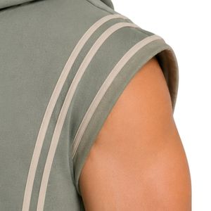 Conjunto Deportivo para Hombre, Color Verde Salvia y Beige, Sin Mangas, con Capucha, Logotipo Personalizado, para Gimnasio, Fitness, Entrenamiento, Sudadera con Capucha y Pantalones Cortos, Ropa Deportiva - Product Image 6