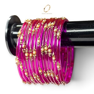 Ensemble de bracelets en verre rose goutte de pluie kashmiri pour cérémonie de mariage, bijoux tendance en or et zircon de qualité supérieure pour femmes, vente en gros - Product Image 1