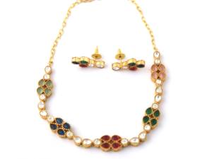 Pendientes de latón con múltiples gemas, chapados en oro de 18k, joyería hecha a mano, conjunto de collar y pendientes. - Product Image 2