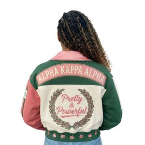 <b>Pink</b> Green Color Block <b>Jacket</b> Women Button Front Graphic Casual Fashion Outerwear Soror Style Varsity Inspired <b>Jacket</b> Apparel - Product Image 6