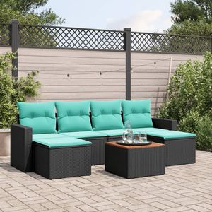 Ensemble de canapés de patio en polyrotin noir 7 pièces avec coussins, mobilier d'extérieur élégant - Product Image 1