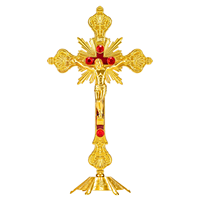 Crucifix mural en or avec base, représentant Jésus-Christ sur la croix, décoration religieuse chrétienne pour église, chapelle, etc.