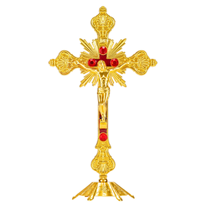 Crucifix mural en or avec base, représentant Jésus-Christ sur la croix, décoration religieuse chrétienne pour église, chapelle, etc. - Product Image 1