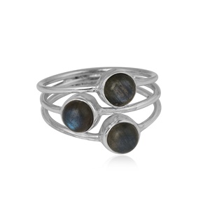 925 Sterling Silver Natural Labradorite Cabochon Triple Stone <b>Rings</b> Handmade Boho Gemstone Statement <b>Ring</b> for Women - Product Image 1