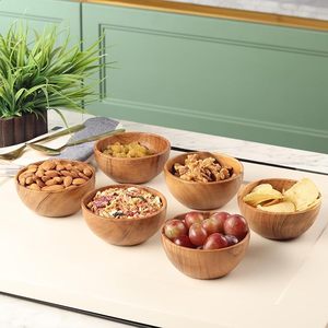 Mini tazones de madera de acacia, juego de 6 mini recipientes para salsas, hechos a mano, decorativos, para especias. - Product Image 2